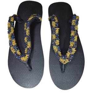 Beaded Flip Flops for Women Summer Style Sandals - (Multicolor, Gold)